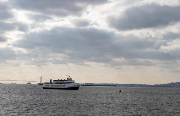 Tourists boat in New York harbor. November 2018 .