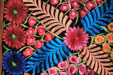 Ayrıntı geleneksel emboidery Meksika kumaş