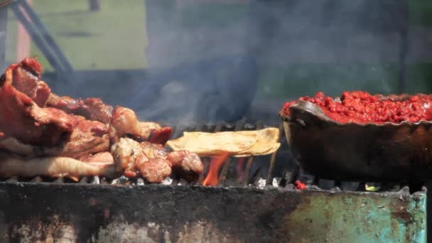Persiapan Barbekyu Meksiko Dengan Tortilla — Stok Video