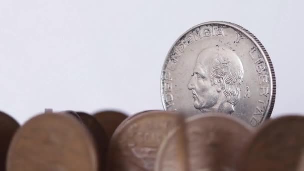 Old Mexican Coin Miguel Hidalgo Rotating White Background — Stock Video