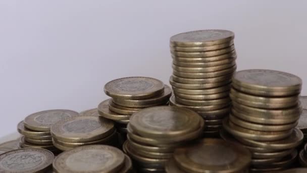 Rotating Pile Mexican Coins White Background — Stock Video