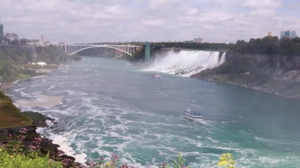Niagara Şelalesi Ontario Kanada Ağustos 2019 Gökkuşağı Köprüsü Tekne Ile — Stok video