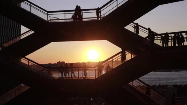 Emberek Sziluettjei New York Hajóban 2019 Augusztus — Stock videók