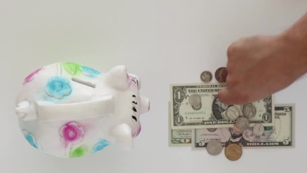 Saving Dollars Latin American Piggy Bank — Stock Video