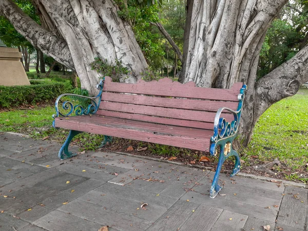 Bench made of weathered wood in warm sunlight — Stock Photo, Image