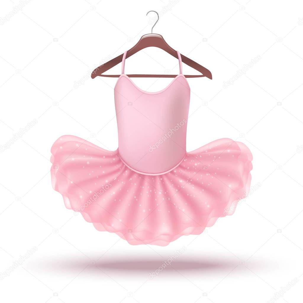 vector icon little baby girl pink ballerina dress on a hanger. Isolated on white background illustration.