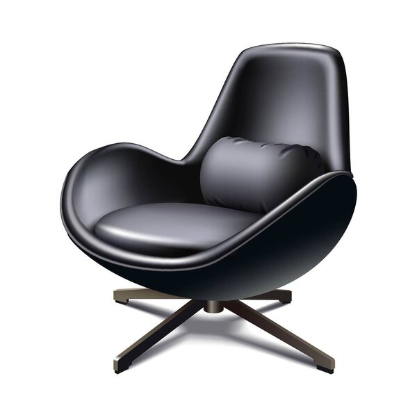 Vector 3d realistic black leather office chair. Isolated illustration on white background.