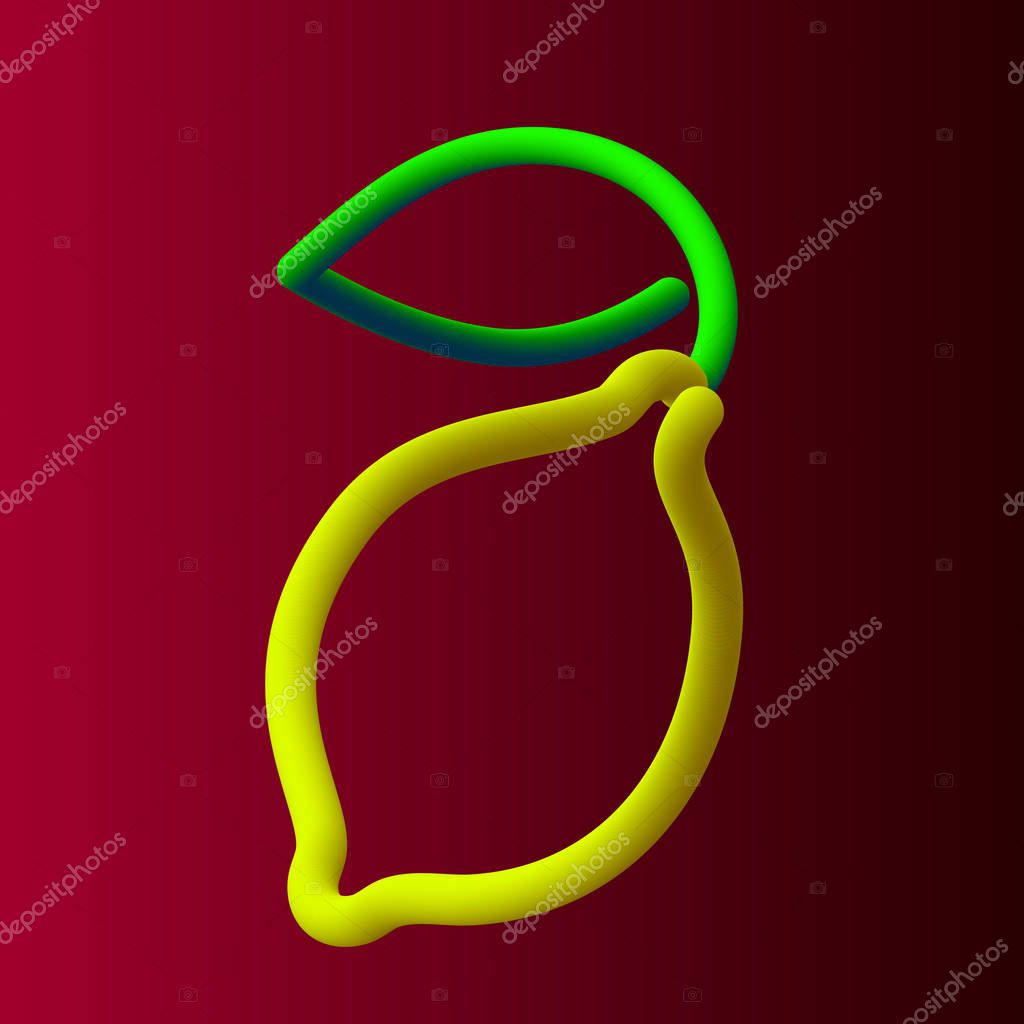 3d lemon neon tubed logo rounded.  Great for Poster, Sale Banner, Advertising. Isolated on dark gradient red background.