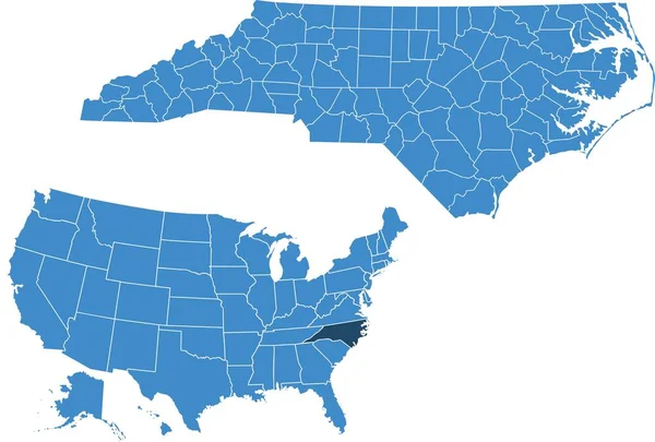 Mapa Estado Carolina Norte —  Vetores de Stock