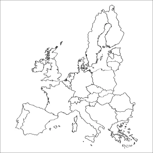 Map of Europe, black and white detailed outlines of countries. Stock