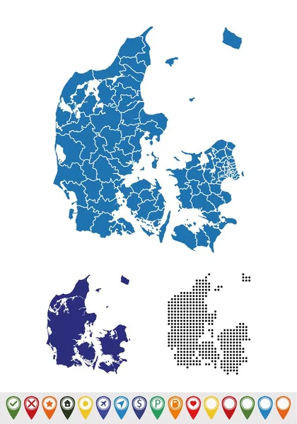 Definir Mapas Dinamarca —  Vetores de Stock