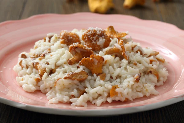 Riz aux champignons dans une assiette en céramique — Photo