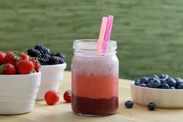 Fresh berry smoothies in jar — Stock Photo, Image