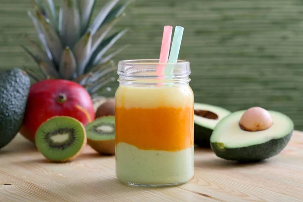 Fresh fruit smoothies in jar — Stock Photo, Image