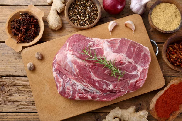 Filete Cerdo Carne Cruda Tabla Picar — Foto de Stock