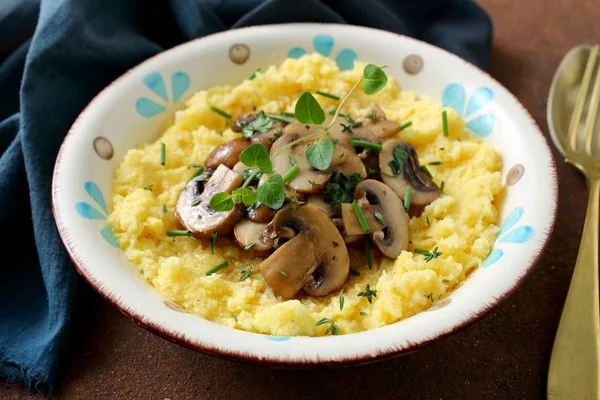Delicious Meal Mushroom Rustic Ceramic Dish — Stock Photo, Image