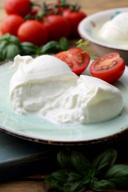 Kırsal masada geleneksel İtalyan mozzarellası