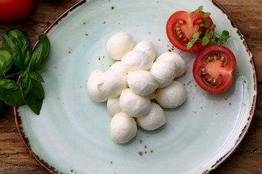 Kırsal masada geleneksel İtalyan mozzarellası