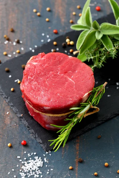 Filet Steak Boeuf Sur Pierre Grise — Photo