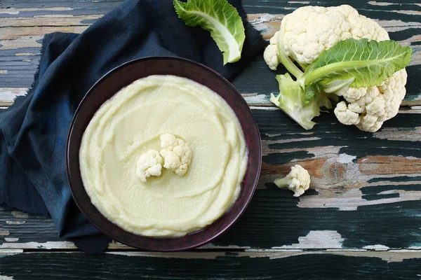 Sopa Crema Con Coliflor Placa Metal Cocina — Foto de Stock