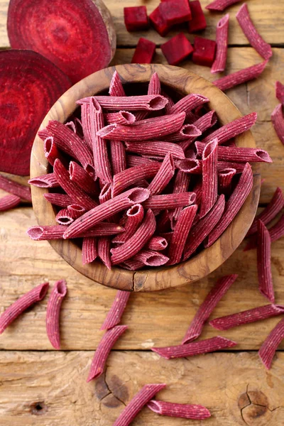 Raw Wholemeal Pasta Lentil Flour Red Beetroot Rustic Table Background — 스톡 사진