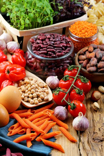 Alimentos Saludables Con Carbohidratos Vegetales Fondo — Foto de Stock