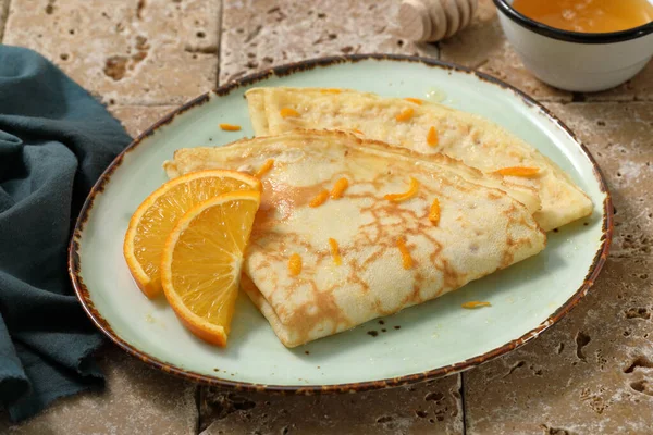 Crêpes Crêpes Dans Cuisine Fond Rustique — Photo