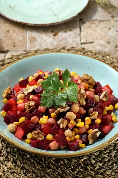 Beetroot Salad Corn Pie Tomatoes — Stock Photo, Image