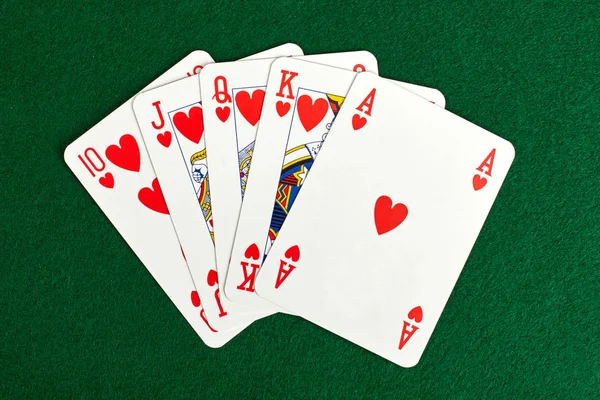 Poker cards on green table. — Stock Photo, Image