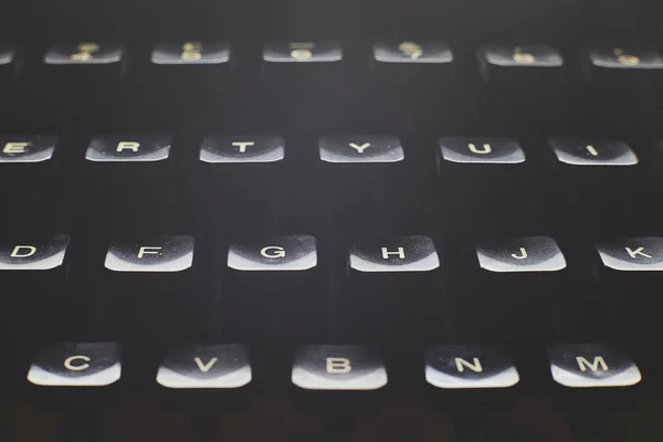 Black vintage typewriter close up on keys. — Stock Photo, Image