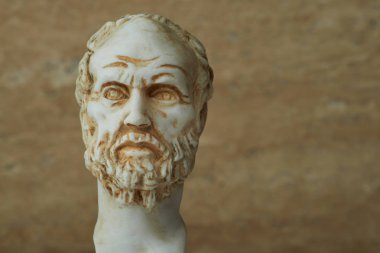 Statue of Demokritus,ancient Greek philosopher. clipart