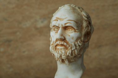 Statue of Demokritus,ancient Greek philosopher. clipart