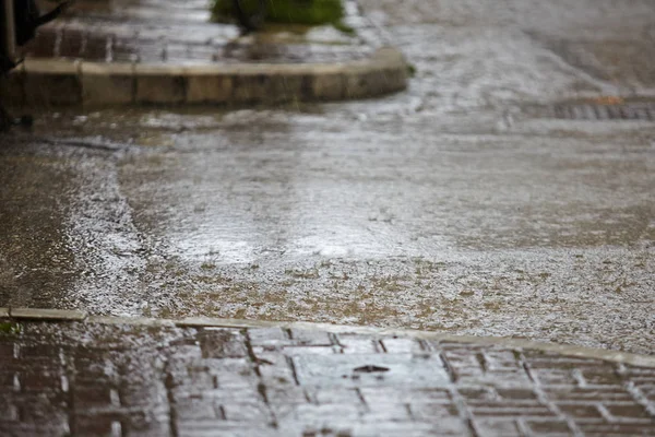 Pesanti gocce di pioggia sulla strada . — Foto Stock