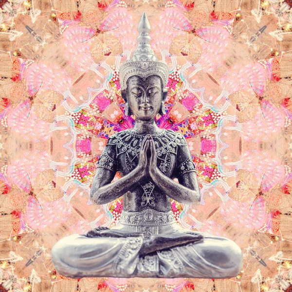 Buddha sitting in abstract mandala picture — Stock Photo, Image