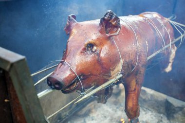 Bütün domuz açık ateş kavurma