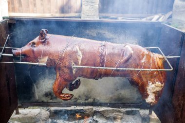 Bütün domuz açık ateş kavurma