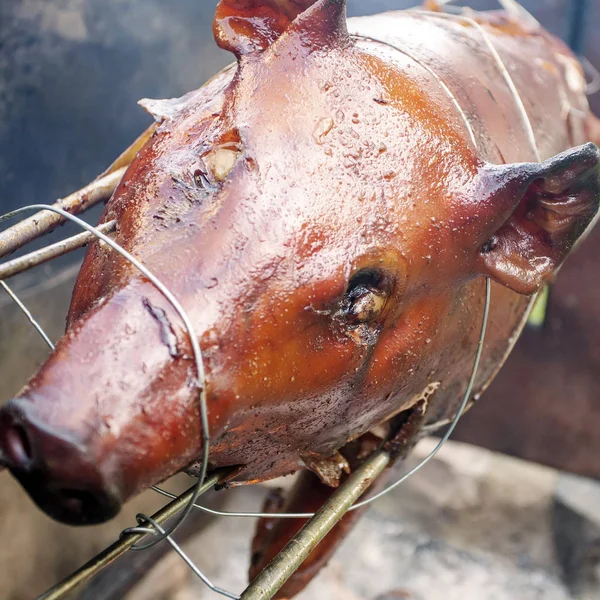 Bütün domuz açık ateş kavurma