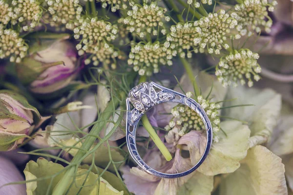 Anello Fidanzamento Diamante Sfondo Romantico Naturale — Foto Stock