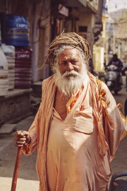Mango Baba Sadhu kutsal adam Puskar City, Hindistan, 14 Şubat, 2018
