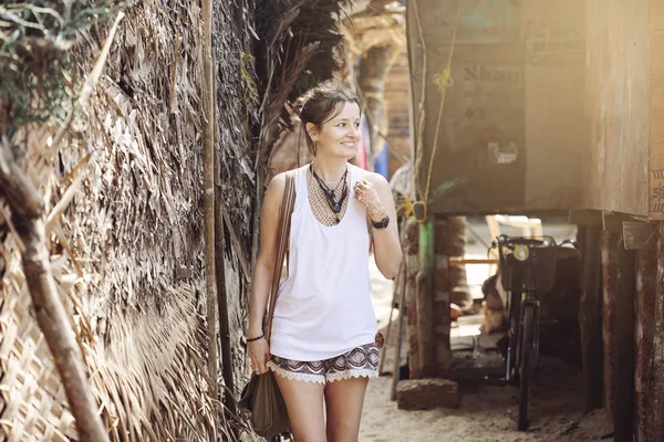 Young woman exploring India streets