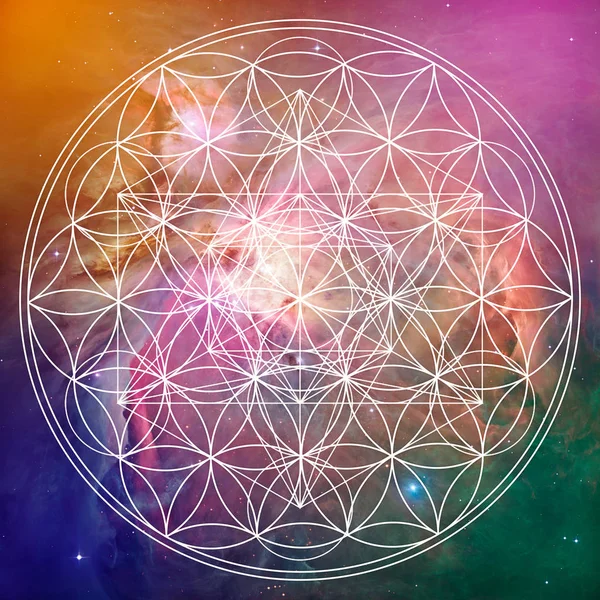 Flower Life Metatron Sacred Geometry Space Background — Stock Photo, Image