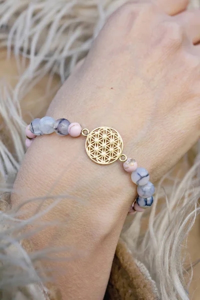 Fashionable Boho Yoga Mineral Stone Bracelet Female Wrist — Stock Photo, Image