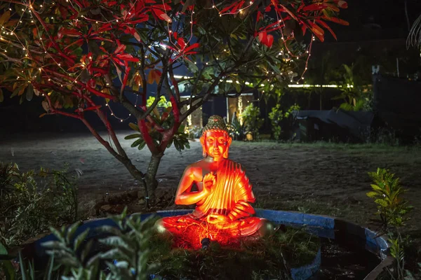 Belle Statue Bouddha Dans Jardin Nuit Goa Inde — Photo