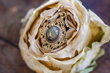 Labradorit mineral taşlı pirinç doğu tarzı kolye.