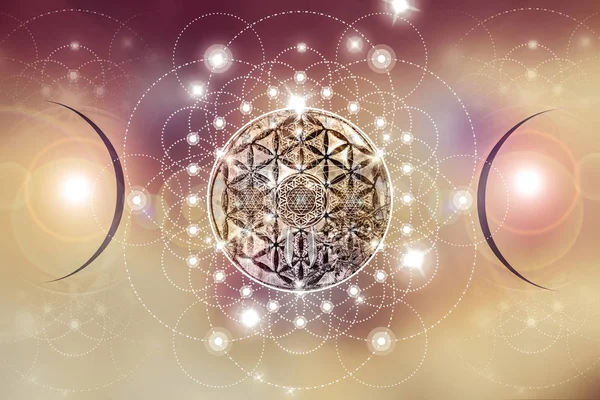 Kutsal geometri elementleriyle soyut mandala resmi 
