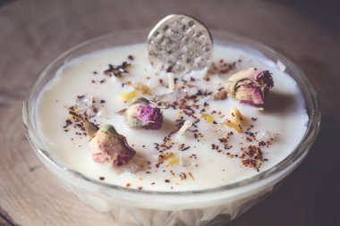 Natural soy wax decorative candle in vintage glass