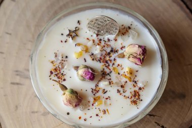 Natural soy wax decorative candle in vintage glass
