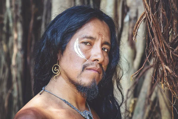 Портрет Американского Индейца Естественной Среде — стоковое фото
