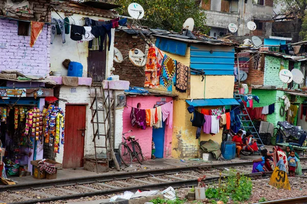 Delhi Indien Mars 2020 Delhi Förorter Tåg Järnväg Fattigdom Livsmiljö — Stockfoto