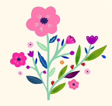 Elle çizilmiş çiçek ve yaprakları